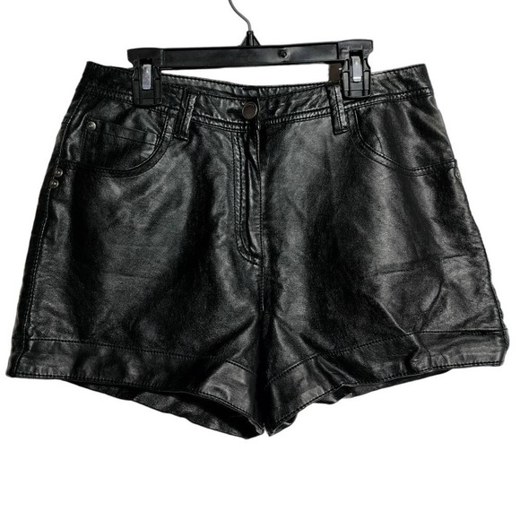 Material Girl Pants - Material Girl faux leather black hi-waist hi-rise shorts woman size 7